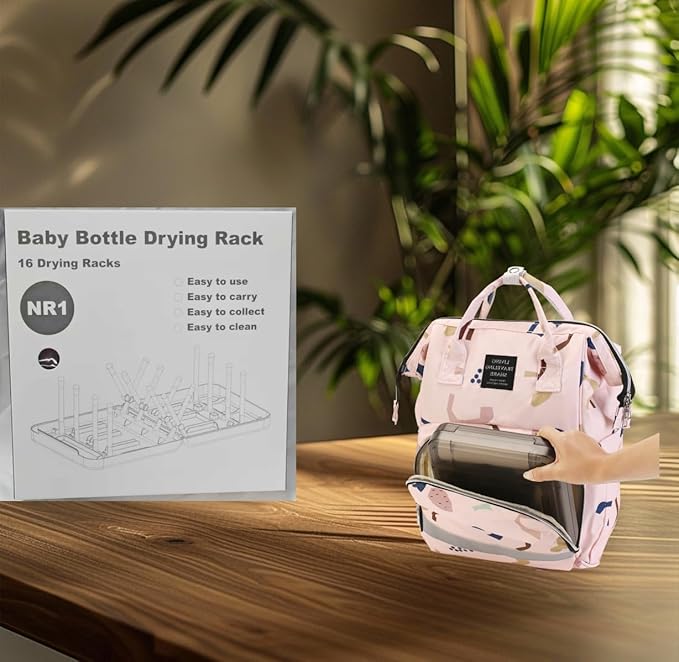 Travel Bottle Drying Rack Space Saving,Foldable Bottle Drain Rack with 16 Ribs,Portable Baby Bottle Drying Rack for Bottles,Breast Pumps and Other Feeding Accessories,Widely Used Daily Basis