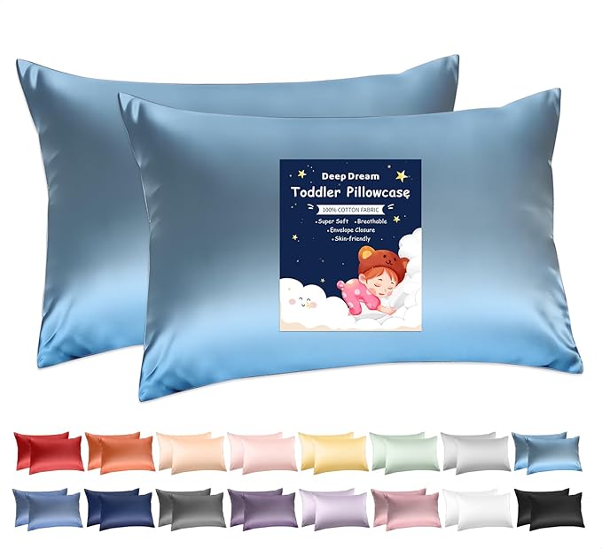 Deep Dream Toddler Pillowcases for 13x18 Pillow 2 Pack, 100% Cotton Travel Pillow Case Cover, 600 Thread Count Cotton Pillow Covers, Soft & Breathable Small Pillow Cases Envelope Closure, Flint Blue