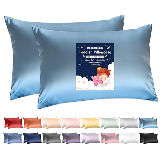 Deep Dream Toddler Pillowcases for 13x18 Pillow 2 Pack, 100% Cotton Travel Pillow Case Cover, 600 Thread Count Cotton Pillow Covers, Soft & Breathable Small Pillow Cases Envelope Closure, Flint Blue
