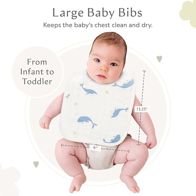 Bamboo Little Baby Bibs (Pack of 2) - Bibs with Adjustable Snaps- Absorbent Terry Backing