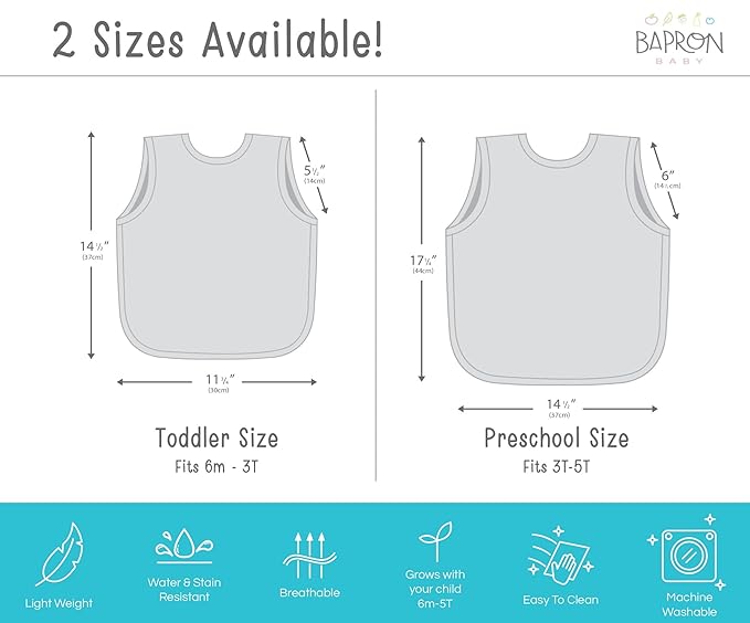 BapronBaby Flutter Pastel Floral Bapron - No Neck Tie Safer Bib for Baby & Toddler - Soft Waterproof Stain Resistant - Machine Washable - Sz Preschool 3-5yrs