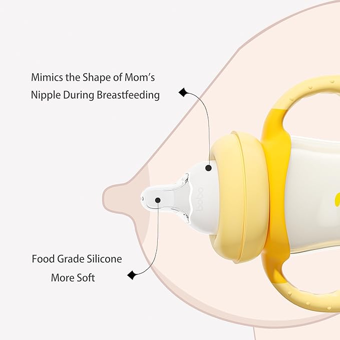YOHKOH Natural PPSU Baby Bottle with Natural Response Nipple, Newborn Anti-Colic Baby Bottles with Handle, Wide Neck Mushroom Cap Baby Bottle (8.8oz (Pack of 4), Yellow1)