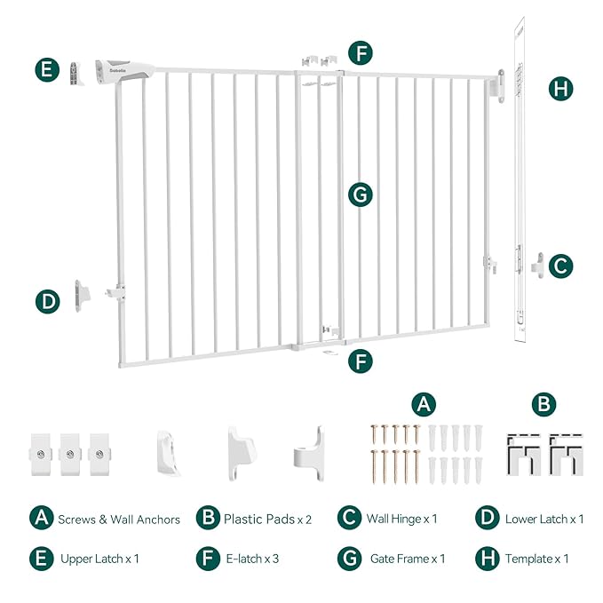 Babelio 31.5-55" No Bottom Bar Baby Gate Extra Wide, 2-in-1 Auto Close Dog Gate for The House, Stairs and Doorways, with Large Walk Thru Door, White
