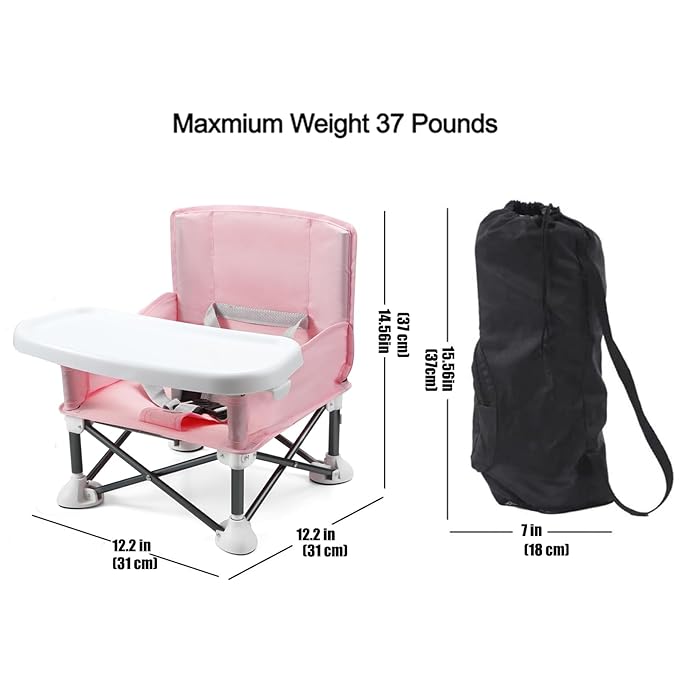 PandaEar Portable Baby Seat Travel| Compact Fold with Straps for Indoor/Outdoor Use| Great for Camping, Beach, Lawn |Toddlers, Kids, Boys, Girls (Pink)