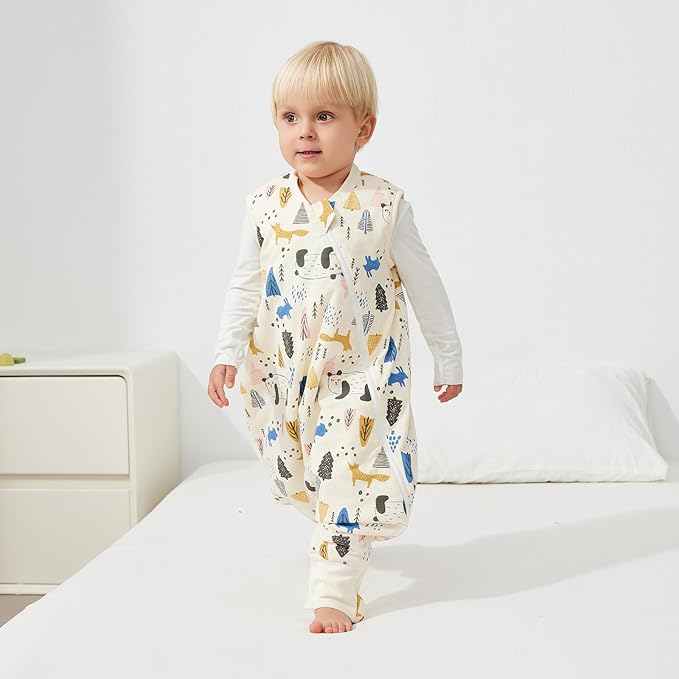 Duomiaomiao 1.5 TOG Toddler Sleep Sack 36-48 Months 100% Cotton Four Season Side Open Zipper Baby Sleep Sack with Feet, Breathable Toddler Wearable Blanket