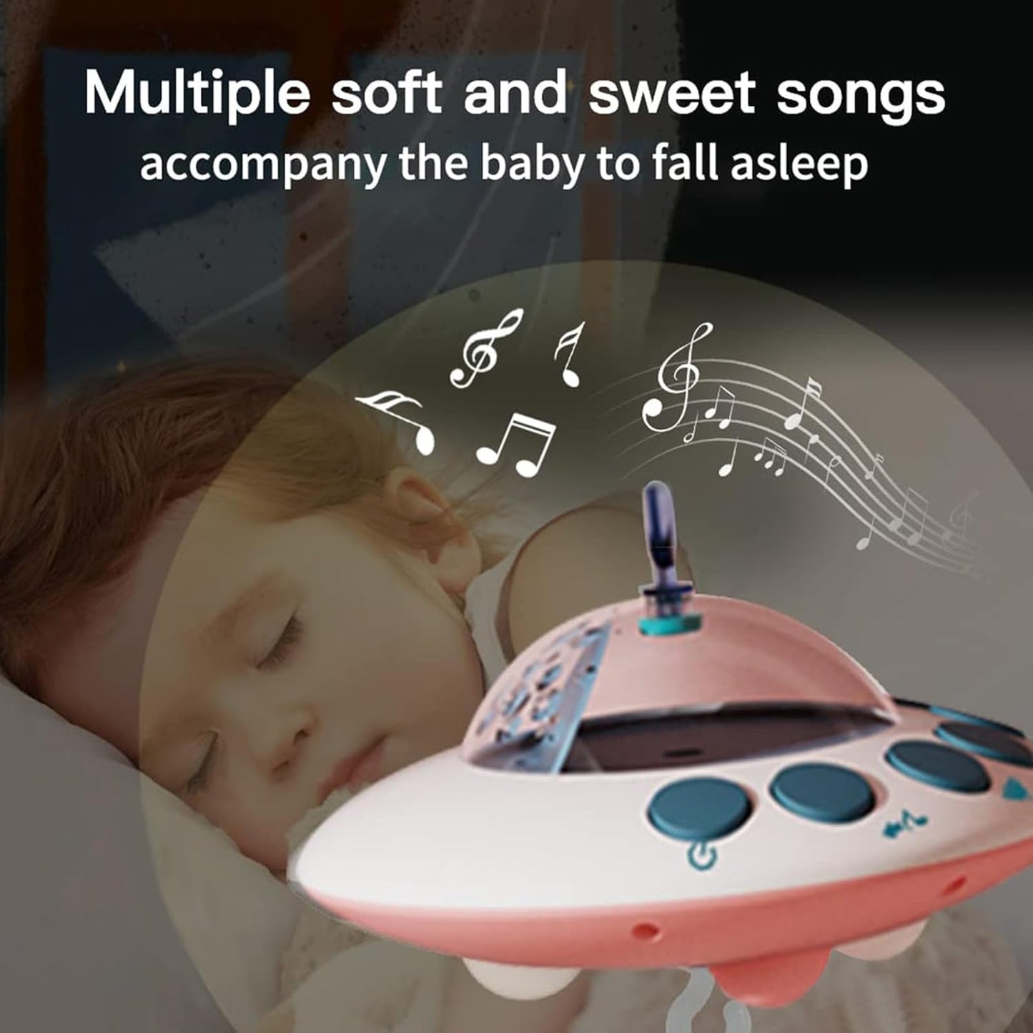 Eners Crib Mobile Music Box, Baby Mobile Spinner with Lights, Rotation, Moon and Star Projection, Crib Toys Attachments for Boys Girls (Music Box Pink)