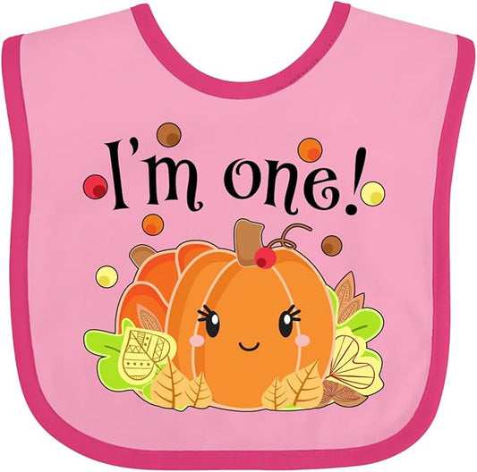 inktastic I'm One- Pumpkin Birthday Autumn Baby Bib