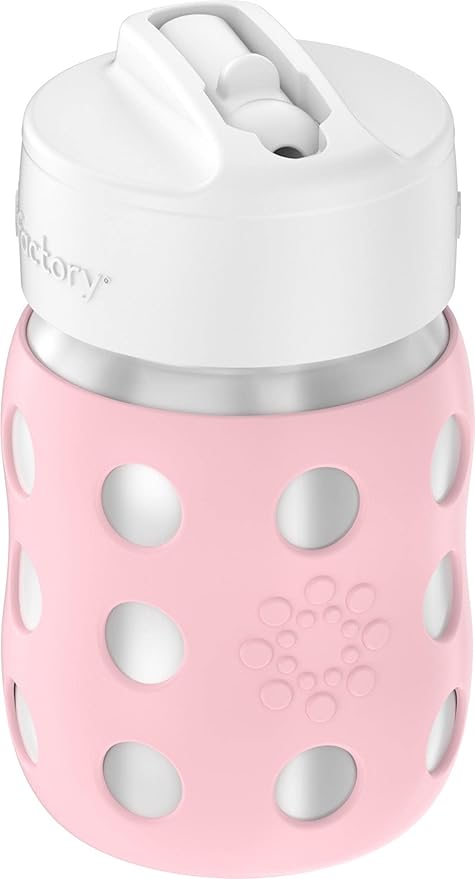 Lifefactory 8-Ounce Stainless-Steel Vacuum-Insulated Wide-Neck Baby Bottle with Straw Cap, Desert Rose, LS2241WDR4