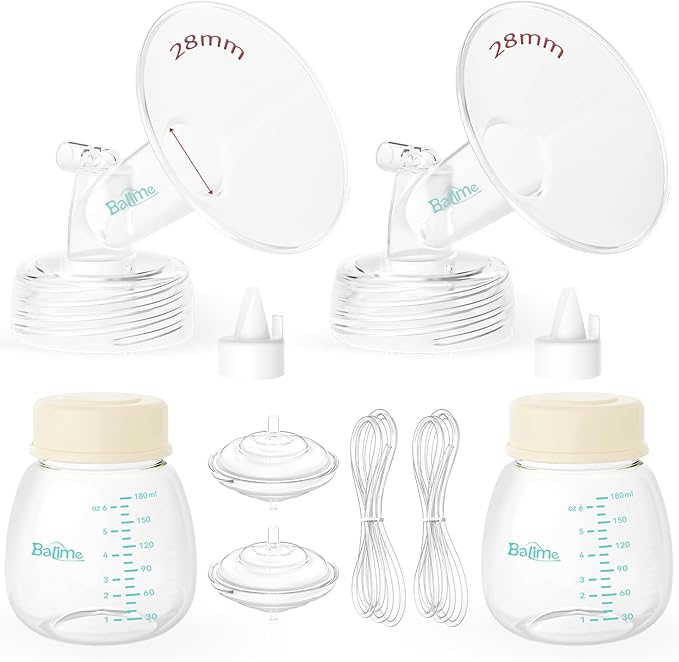 Breast Pump Parts Compatible with Spectra S1/S2/9 Plus, Not Original Accessories, Full Set Replacements Include 28mm Flanges, Valves, Backflow Protectors (Duckbills Included), Tubings and Bottles