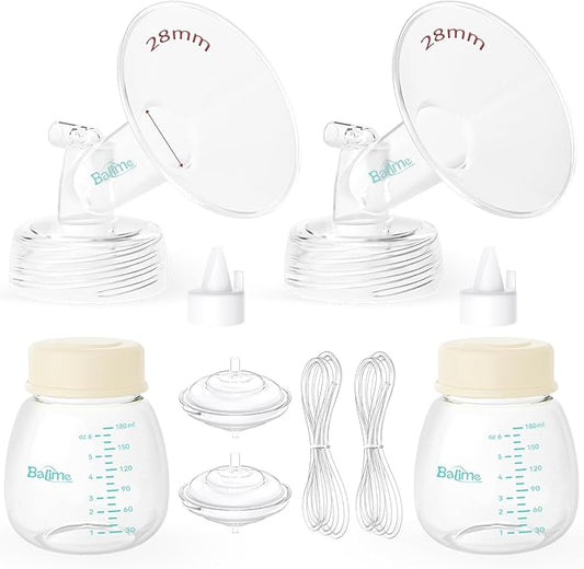 Breast Pump Parts Compatible with Spectra S1/S2/9 Plus, Not Original Accessories, Full Set Replacements Include 28mm Flanges, Valves, Backflow Protectors (Duckbills Included), Tubings and Bottles