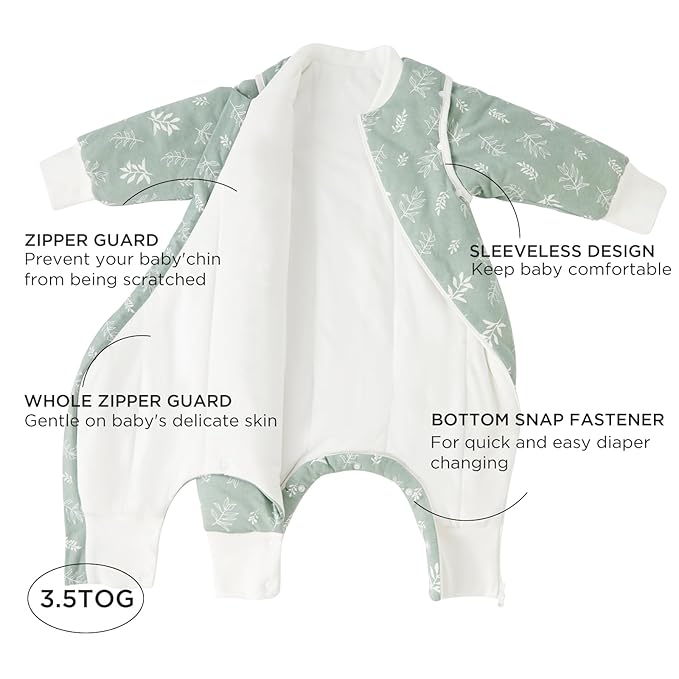 Duomiaomiao 3.5 TOG Toddler Sleep Sack 3-4T 100% Cotton Winter Side Open Zipper Baby Sleep Sack with Feet, Warm Toddler Wearable Blanket