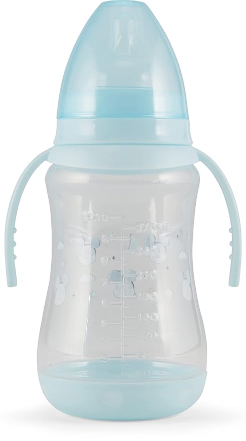 Disney 2 Pack 10 Ounce Baby Bottles with Character Prints and Colored Covers with Double Handle - BPA Free and Easy to Clean