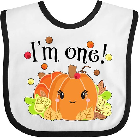 inktastic I'm One- Pumpkin Birthday Autumn Baby Bib