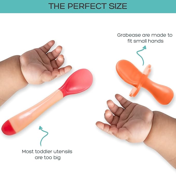 Grabease Baby Feeding Utensils Set - Infant and Baby Fork and Spoon for Ages 1-11 Months, BPAs and Phthalate-Free Cutlery, Plastic, 1 Set, Orange