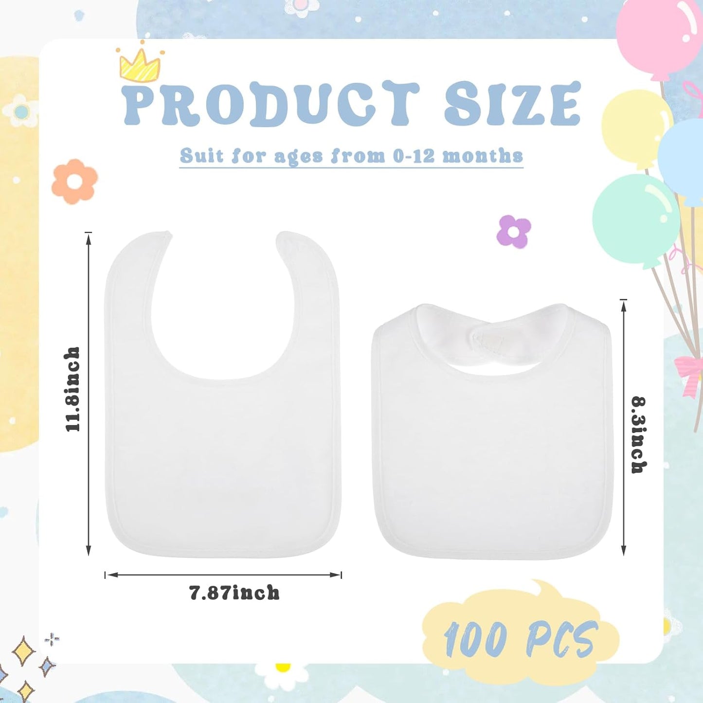 Toulite 80 Pcs White Bibs for Baby Washable Reusable Waterproof Cotton Feeder Bibs with Double Sided Design