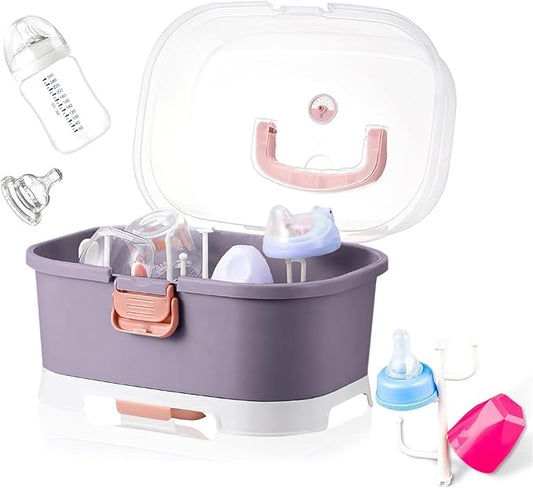 Baby Bottle Organizer for Storage, Baby Bottle Storage Large Capacity with Lid Cover Anti-Dust Protection and Cutlery Storage Drying Rack Portable Large Capacity Bottle Organizer Baby (purple)