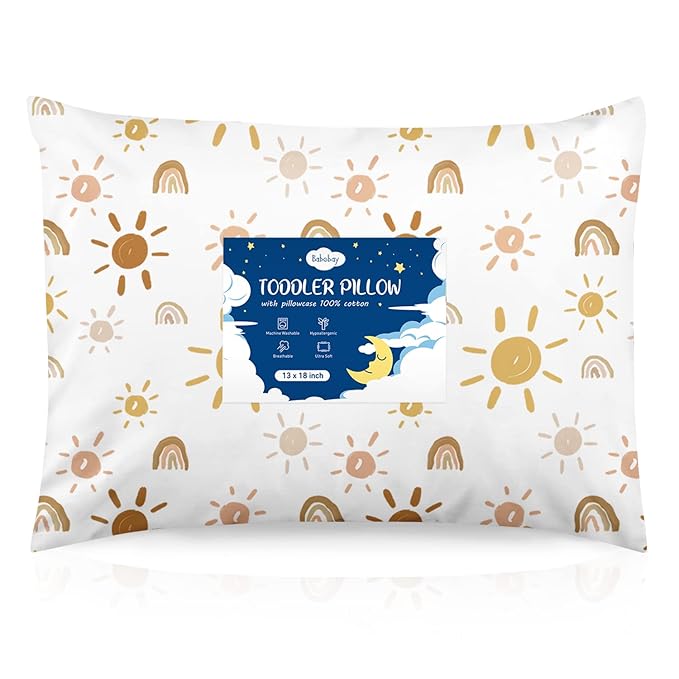 Toddler Pillow,13X18 Toddler Pillows for Sleeping, Machine Washable Kids Pillow with Pillowcase, Perfect for Travel, Toddlers Cot (Sunshine Rainbow)