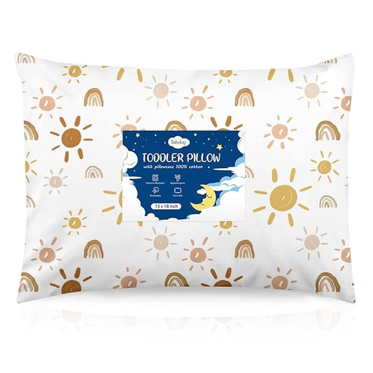 Toddler Pillow,13X18 Toddler Pillows for Sleeping, Machine Washable Kids Pillow with Pillowcase, Perfect for Travel, Toddlers Cot (Sunshine Rainbow)