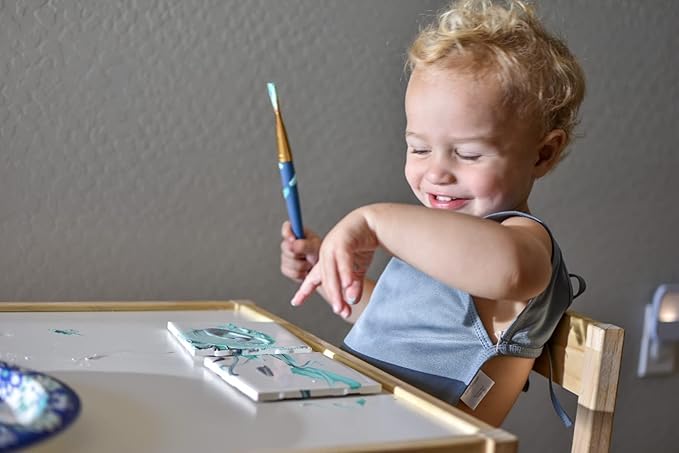 BapronBaby Minimalist Slate Bapron - No Neck Tie Safer Bib for Baby & Toddler - Soft Waterproof Stain Resistant - Machine Washable - Sz Baby/Toddler 6m-3T