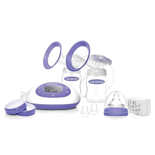 Lansinoh Signature Pro Portable Double Electric Breast Pump with LCD Screen | 3 Power Modes, 25mm Flanges, 2 Bottles, 1 Slow Flow Nipple, & Carry Bag
