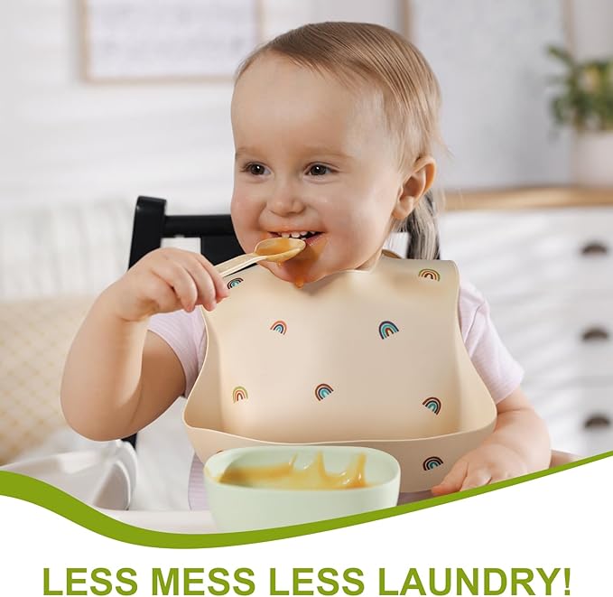 Accmor Silicone Baby Bibs, Waterproof Soft Bibs for Baby Girls Boys Feeding Eating, Silicone Baby Bibs with Large Pocket