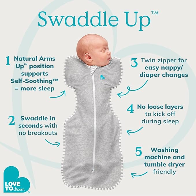 Love to Dream Swaddle UP, Baby Sleep Sack, Self-Soothing Swaddles for Newborns, Improves Sleep, Snug Fit Helps Calm Startle Reflex, New Born Essentials for Baby, 5-8.5 lbs, Denim