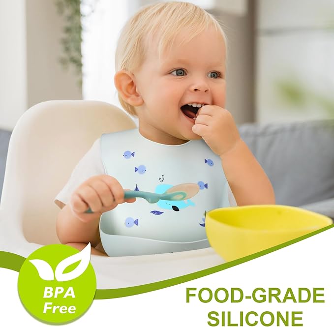 Accmor Silicone Baby Bibs, Waterproof Soft Bibs for Baby Girls Boys Feeding Eating, Silicone Baby Bibs with Large Pocket