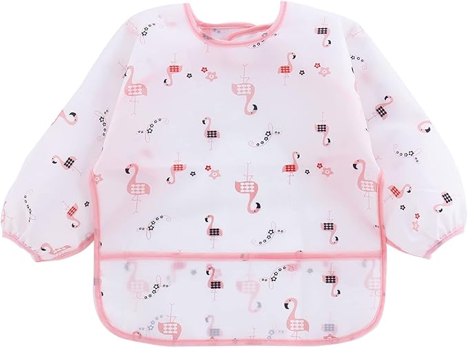 PandaEar 5 Pack Long Sleeve Bibs| Waterproof Full Bib with Sleeves for Babies Infant Toddler 6-24 Months| Mess Proof Baby Smock for Eating| Baby Apron for Feeding