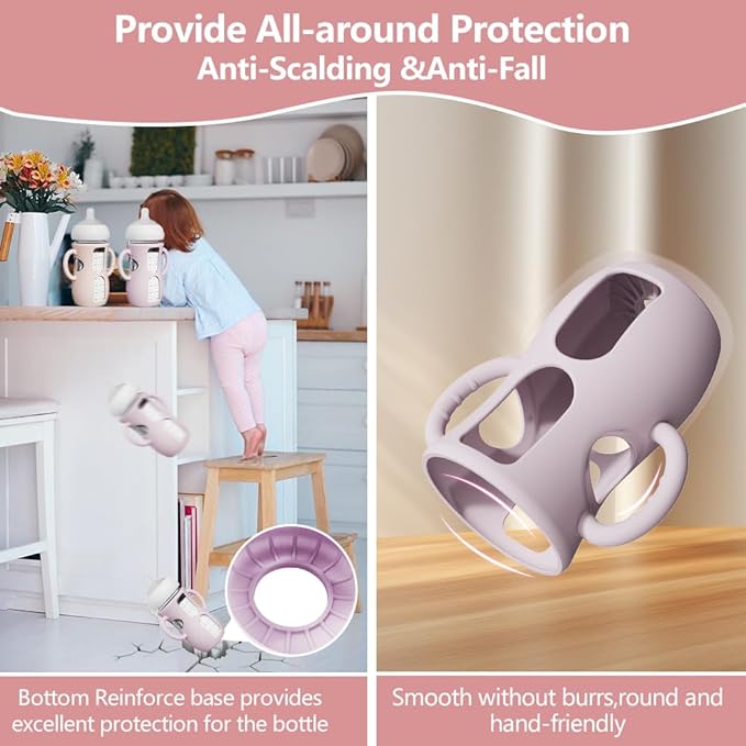 4 Pack Silicone Sleeves for Avent Natural Glass Bottles, Anti Breakage Baby Bottle Protector with Easy-Grip Handle, Compatible Philips Avent Glass Natural Bottle 8 oz, Not for Infant Use