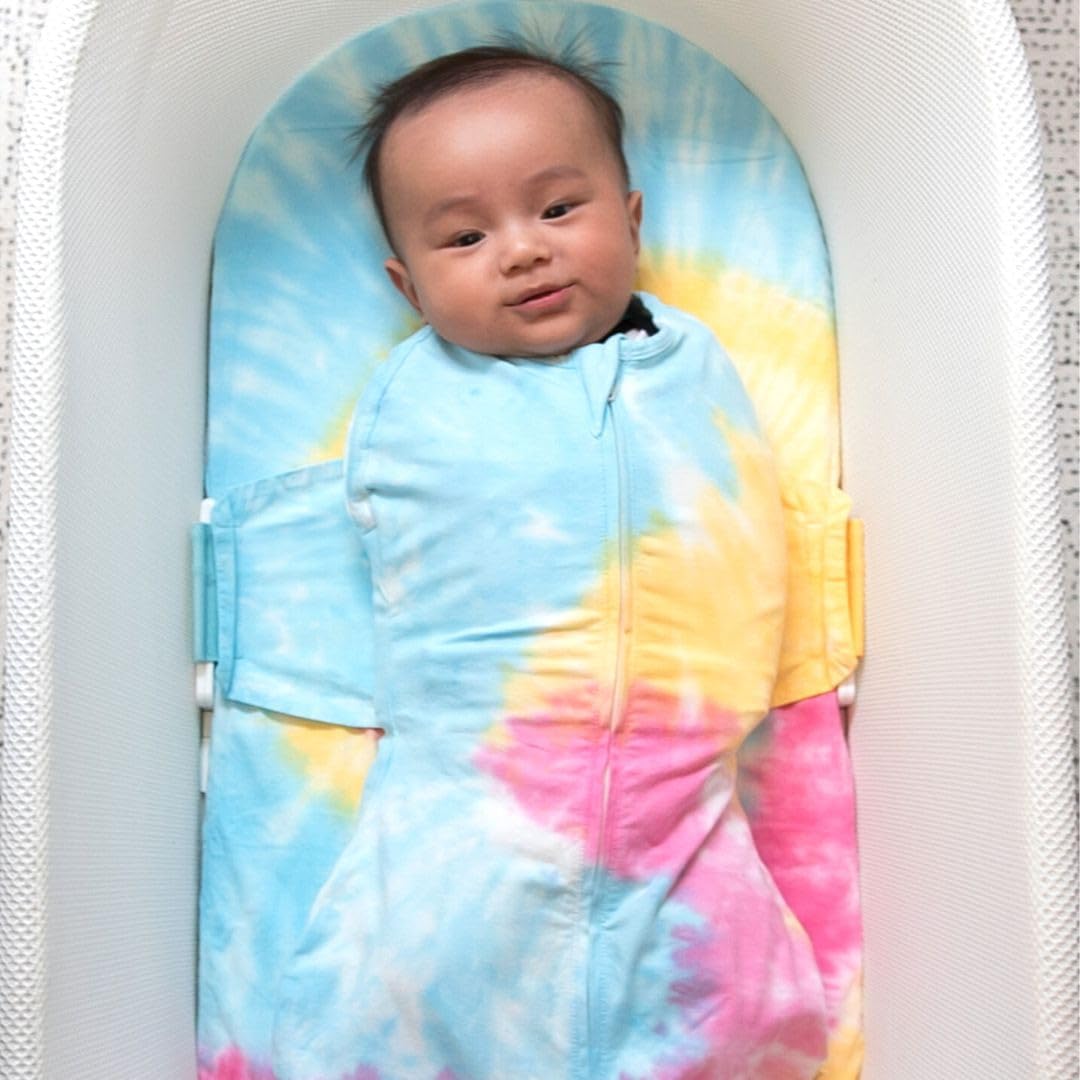 Happiest Baby SNOO Sleep Sack - 100% Organic Cotton Baby Swaddle Blanket - Doctor Designed Promotes Healthy Hip Development (Tie Dye Rainbow, Small)