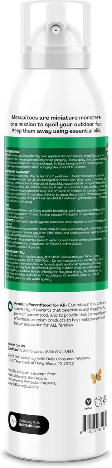 Hello Bello Mosquito Repellent Spray, with Natural Lemongrass, Cedarwood, Citronella, and Peppermint Oils, 5oz Can