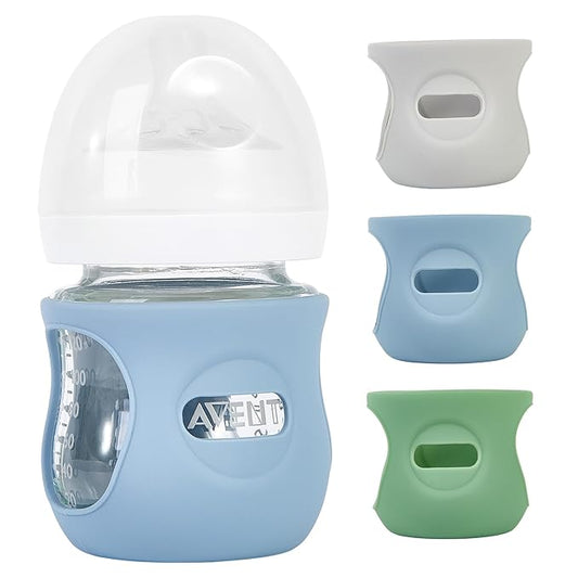 3 Pack Silicone Sleeves for Philips Avent Natural Glass Baby Bottles, Anti Breakage Baby Bottle Holder for Baby Boys, Compatible with Philips Avent Glass Natural Baby Bottle, 4oz