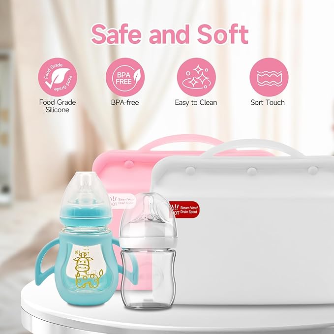 Silicone Microwave Steam Sterilizer Bag for Baby Bottles, Reusable Sterilizing Bag for Pump Parts and Toddler Accessories, Easy to Use Sterilizer Bags Perfect for Home and Travel, White (1PC)