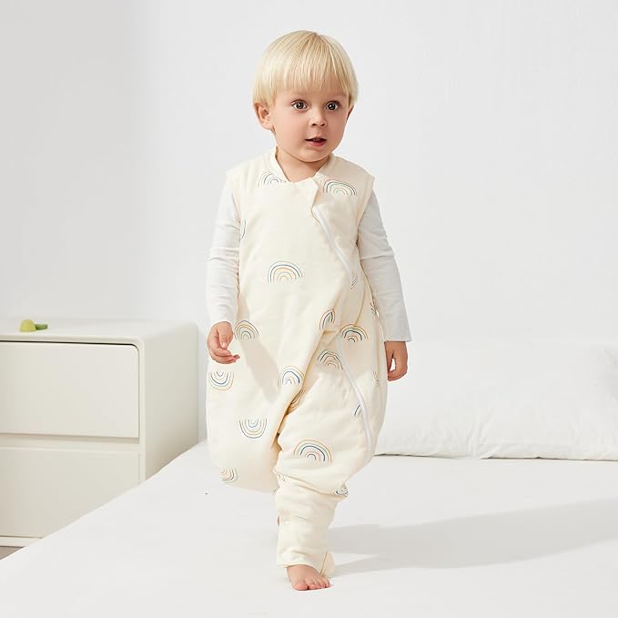 Duomiaomiao 2.5 TOG Toddler Sleep Sack 6-12 Months 100% Cotton Winter Side Open Zipper Baby Sleep Sack with Feet, Warm Toddler Wearable Blanket