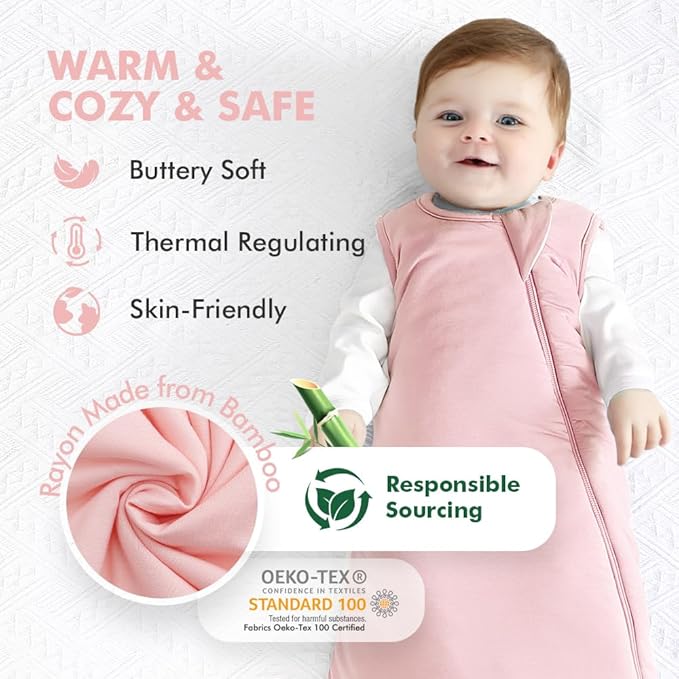 HAPIU Rayon Made from Bamboo Winter Baby Sleep Sack 2.5 TOG, 2-Way Zipper YKK, Warm Quilted Wearable Blanket