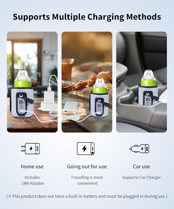 Bottle Warmer, Baby Milk Warmer with 5-Speed Temperature Control, Stable Constant Warming with LED Display, USB Powered with 18W Adapter, Suitable for Home and Travel (Blue-us)