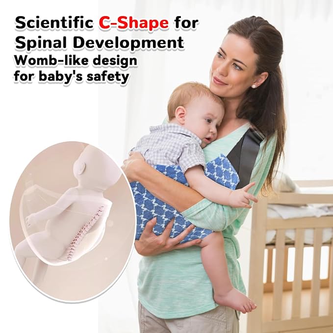 Baby Sling Carrier Adjustable Baby Sling 2025 Upgraded Toddler Sling Comfortable Baby Wrap Carriers Ergonomic-Designed, Travel Friendly Carrying 10-45 Lbs Blue