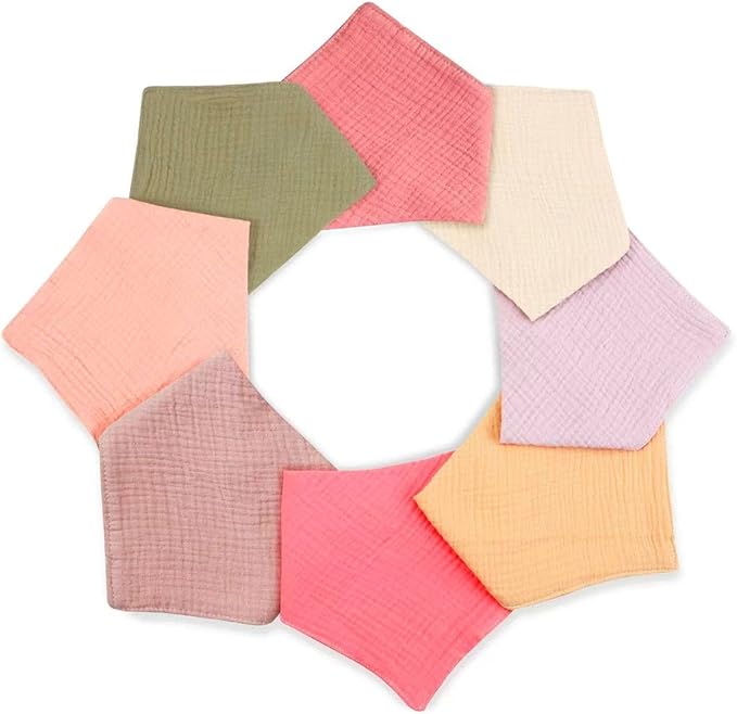 PandaEar 8 Pack Muslin Bibs for Baby Girls, 100% Cotton Baby Bandana Bibs for Newborns, Absorbent Burp Cloths for Teething & Drooling