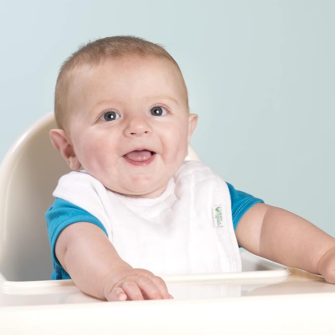 green sprouts Muslin Bibs Made from Organic Cotton| 4 Absorbent Layers Protect from sniffles, Drips, & drools | 100% Organic Cotton Muslin, Adjustable snap Closure, Machine Washable,5 Count