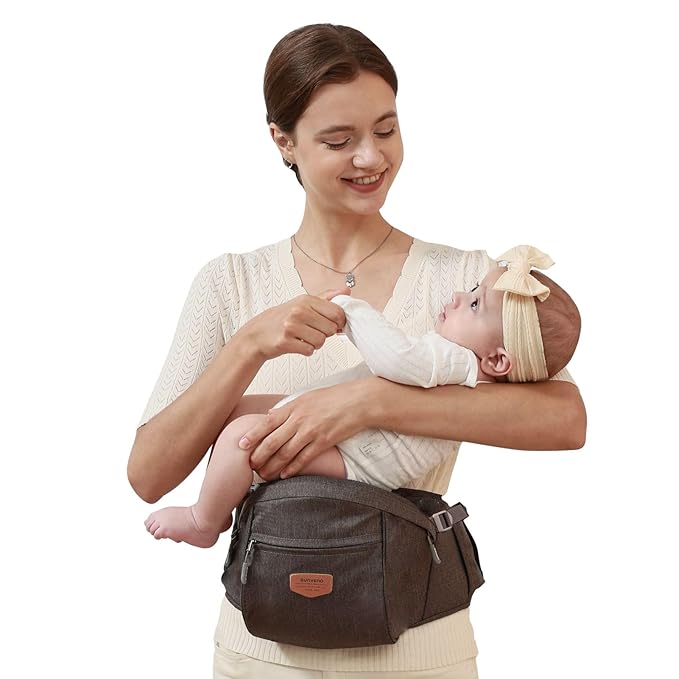 SUNVENO Baby Hip Carrier with Hip Seat, CPC-Certified, Ergonomic Infant Carrier for Newborns & Toddlers up to 45 lbs, Adjustable Waistband, Multiple Pockets, All-Season, Grey
