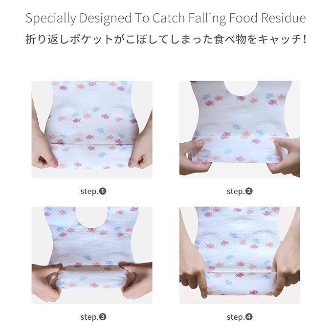 Baby and Infant Disposable Travel Bibs - Soft, Leakproof, for Toddlers Babies, Feeding, Traveling, (60PCS) Fish