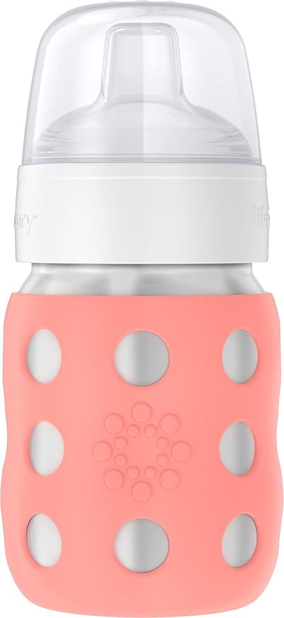 Lifefactory 8-Ounce Stainless-Steel Vacuum-Insulated Wide-Neck Baby Bottle with Sippy Nipple, Cantaloupe, LS2251WCA4