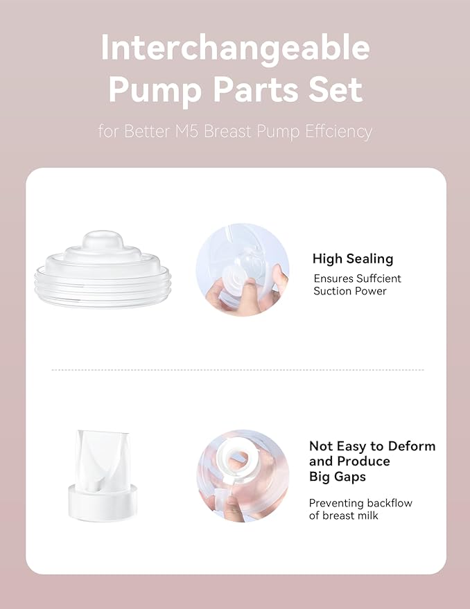 Breast Pump Parts Compatible with Momcozy M5 Replacement to Momcozy Duckbill Valves 4PCS and Silicone Diaphragms 4PCS, Not Original Mom Cozy M5 Replacement Parts