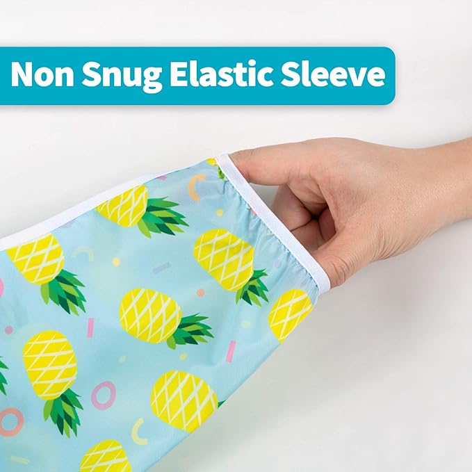 3 Pcs Long Sleeved Bib Set|Baby Waterproof Bibs with Pocket Bundle|Toddler Bib with Sleeves|Stain Resistance Smock 6-24 Month