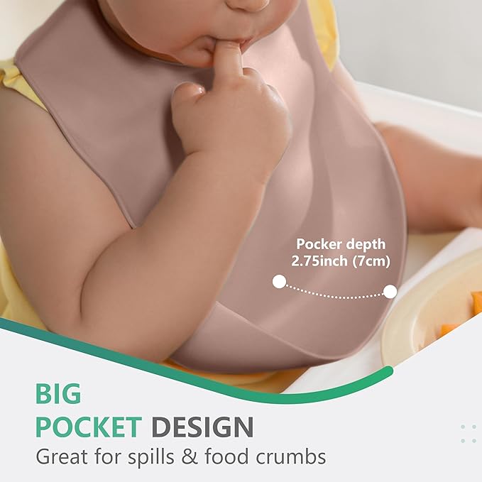 Cuddle Campus Set of 3 Silicone Bibs for Babies & Toddlers,Soft Adjustable Bibs with Pocket Food Catcher for Baby Girl,Boy