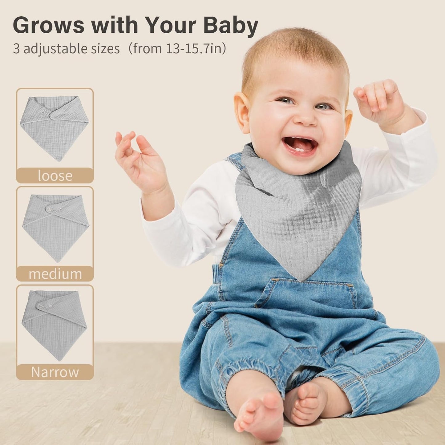 Muslin Baby Bibs,Soft Triangular Baby Bandana Drool Bibs for Baby Boy Girl,Solid Colors Bib for Drooling Teething