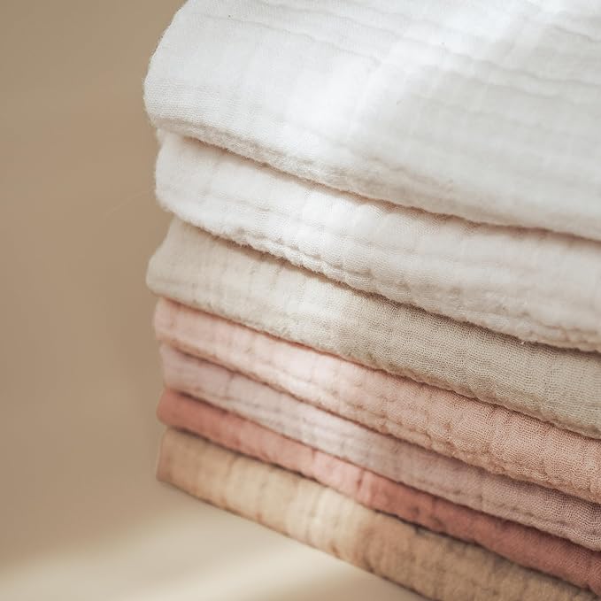 Konssy Baby Muslin Washcloths 7-Pack, 100% Cotton Baby Bath Washcloths, Soft & Absorbent Wash Cloths and Burp Cloths for Newborn Kids Girls & Boys, 11x11 inches