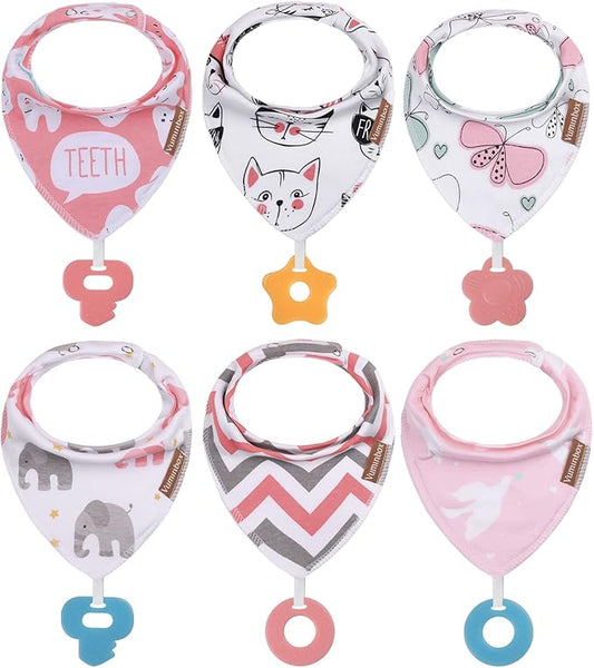 Baby Bandana Drool Bibs 6-Pack and Teething Toys 6-Pack Made with 100% Organic Cotton, Absorbent and Soft Unisex