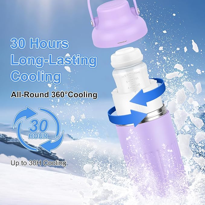 Compact Breast Milk Cooler Bottle, 12oz Portable Breastmilk Cooler with 2 Storage Bottles, 30H Cold Storage Breast Milk Chiller for Travel & Outdoor Use, Leakproof Reusable for Breastfeeding Moms