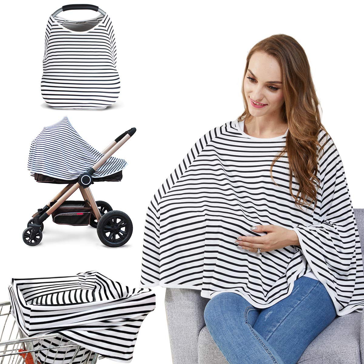 Baby Nursing Cover & Nursing Poncho - Multi Use Cover for Baby Car Seat Canopy, Shopping Cart Cover, Stroller Cover, 360° Full Privacy Breastfeeding Coverage, Baby Shower Gifts for Boy&Girl